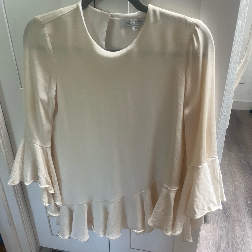 Alexis Ivory Ruffle Sleeve Blouse short top back to school XS
